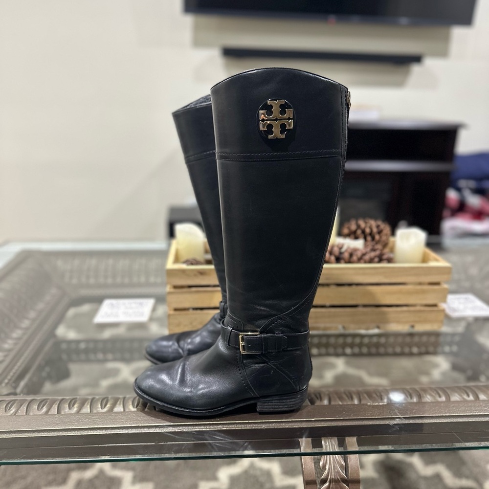 Tory Burch Black Riding Boots Genuine Leather